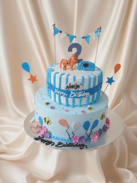 Blue Two Tier Kids Cake