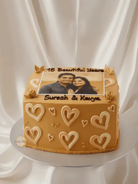 15 Years Anniversary Photo Cake | Heart Theme Cake