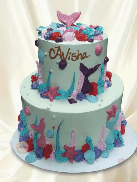 Two Tier Mermaid Theme Cake