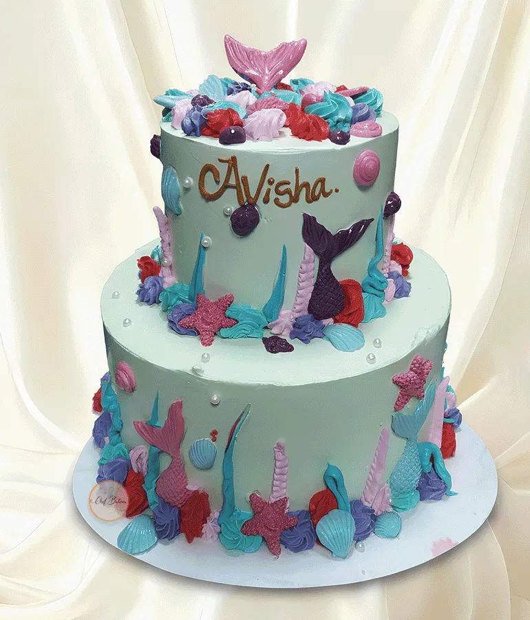 Two Tier Mermaid Theme Cake
