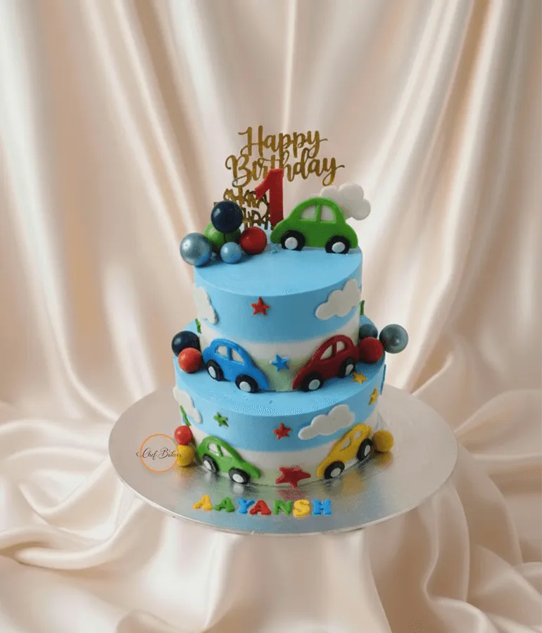 Car Theme 1st Birthday Cake
