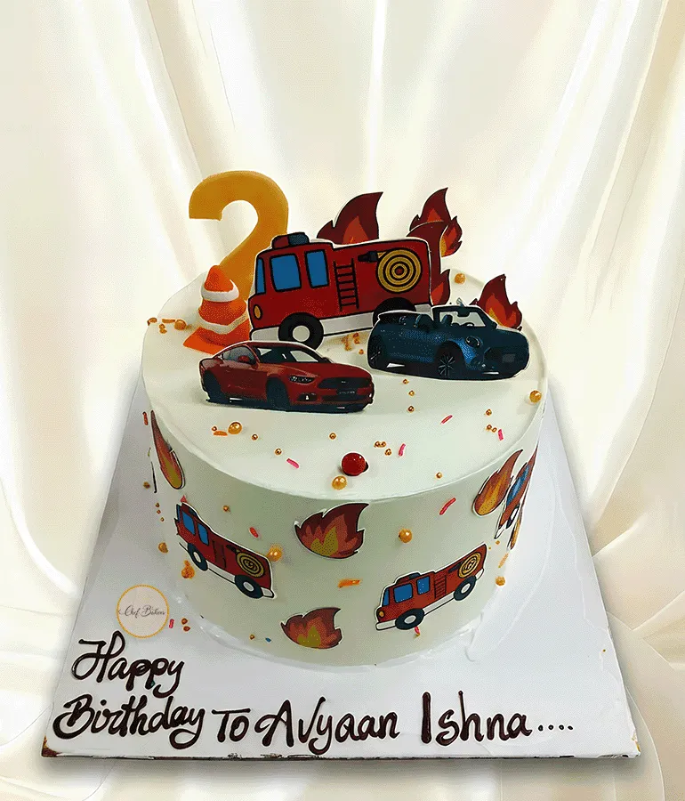 Fire Truck Car Theme Cake
